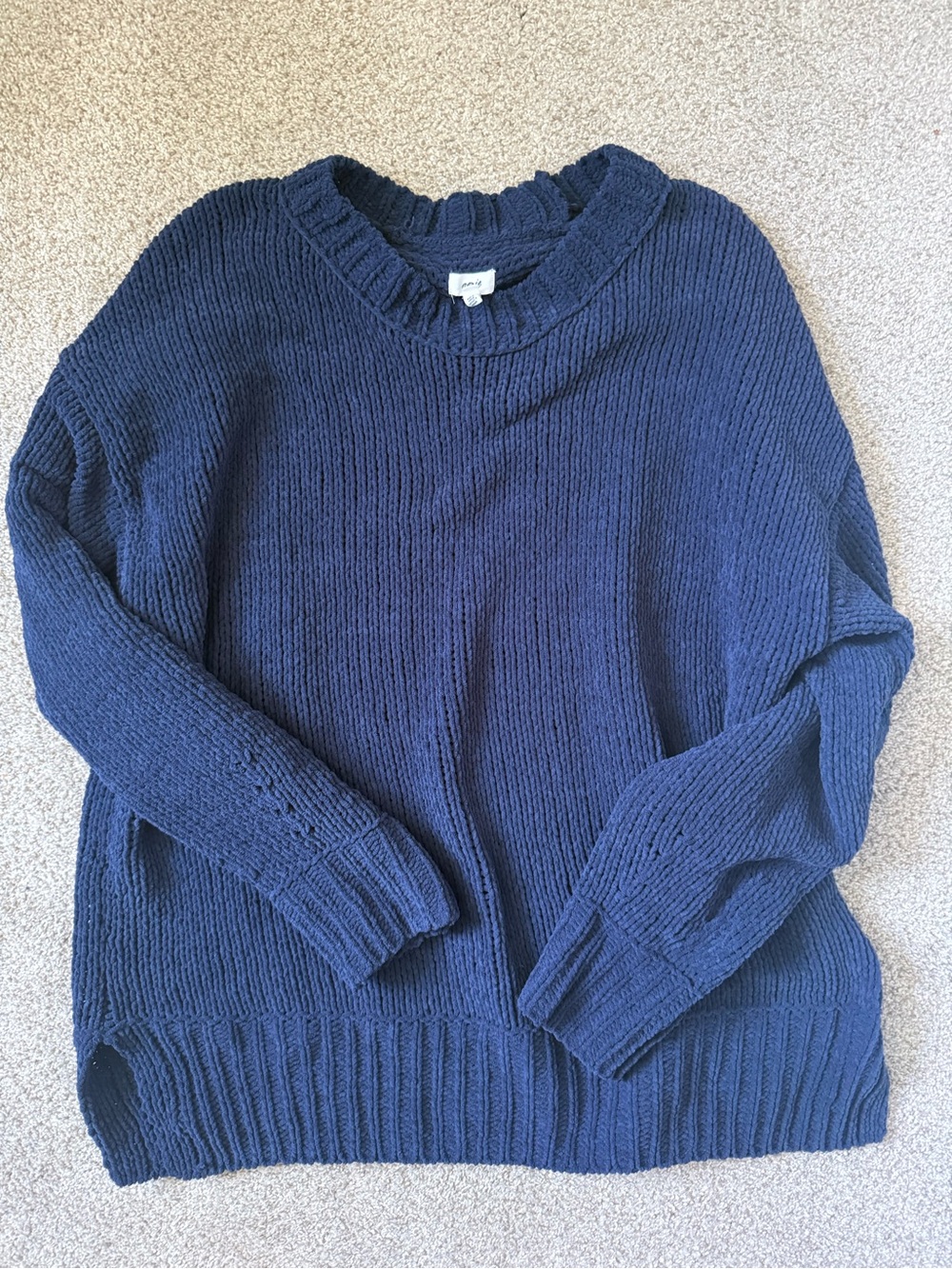 aerie Like Candy Crew Sweater Navy Chunky Knit Pullover